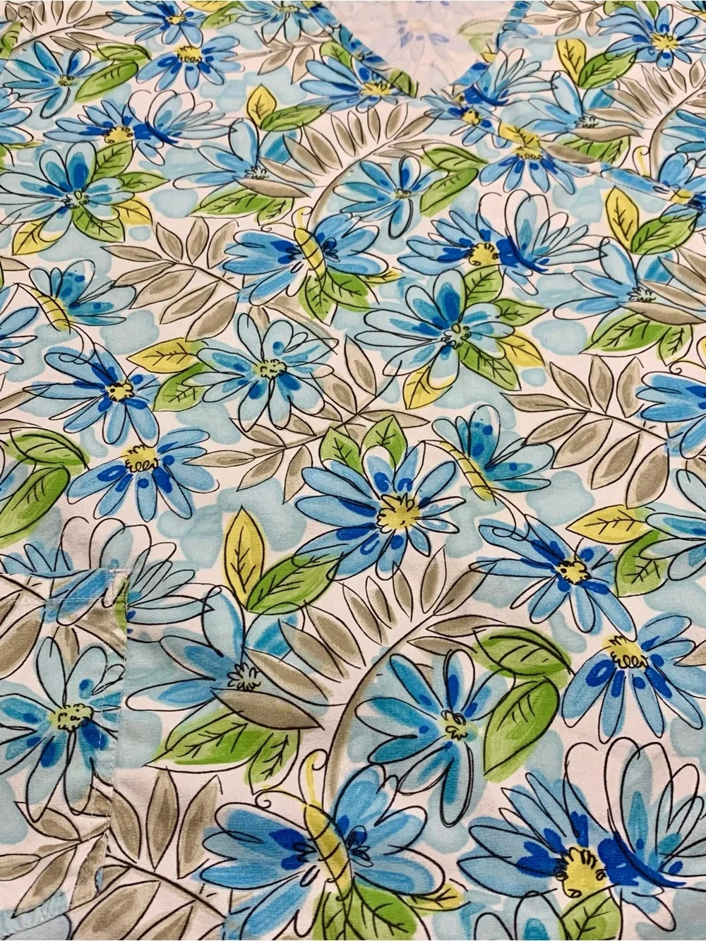 Stars of Best Medical V-Neck Blue Flower Scrub Top - Size 2X